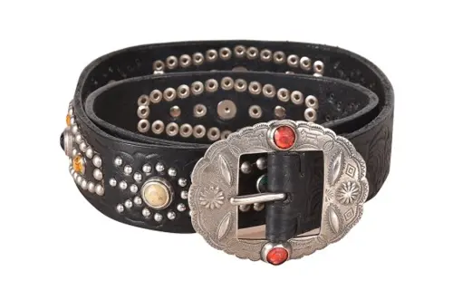 Golden Goose Embossed Decoration, Pin Buckle Leather Belts Women's Black Width 4CM