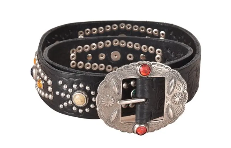 Golden Goose Embossed Decoration, Pin Buckle Leather Belts Women's Black Width 4CM