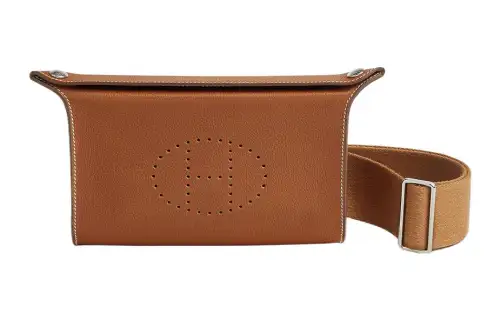 HERMES Videpoches Barenia Faubourg Calfskin Crossbody Bag, Shoulder Bag Women's Light Tawny & Gold