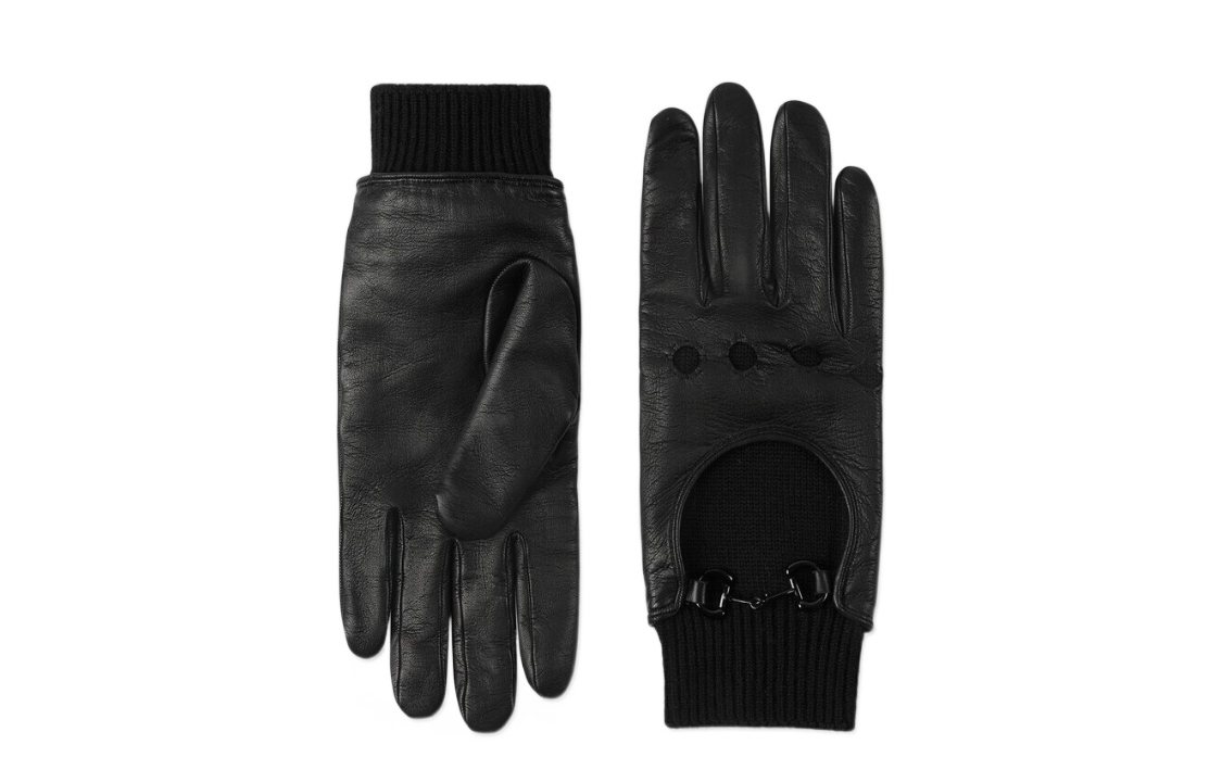 Мужские перчатки Gucci Horsebit Leather Gloves (черные)