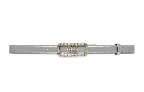 GUCCI Leather Crystal Leather Belts Women's Gray Width 2cm