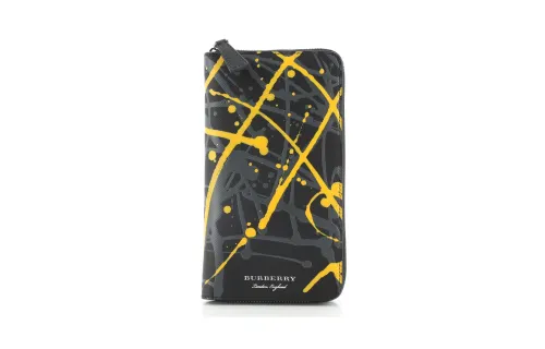 Burberry Leather Wallet Men's Black & Yellow