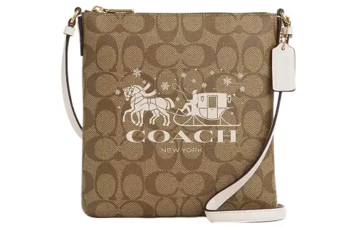 COACH Rowan Coated Canvas And Smooth Leather Crossbody Bags Small Women's Gold & Khaki & Chalk