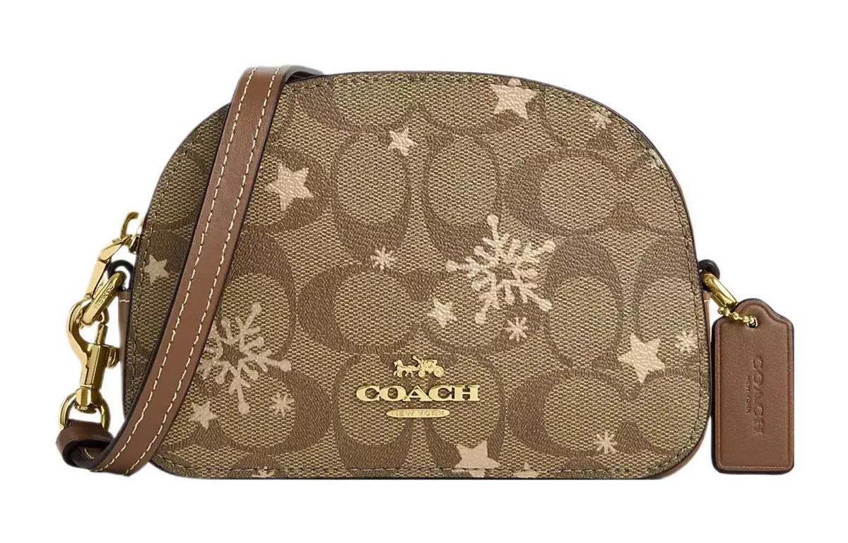 COACH Serena Canvas With Leather Crossbody Bags Small Women's Khaki & Gold