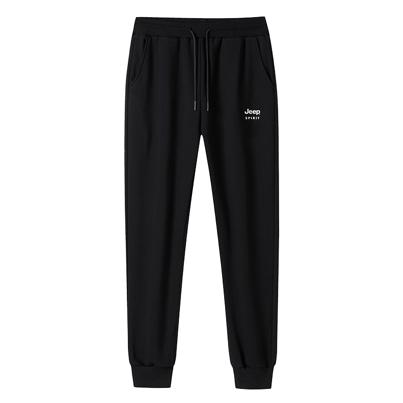 JEEP SPIRIT Fleece Lined Letter Logo Design Lace Up Mid Rise Minimalist Style Sports Pants Men’s