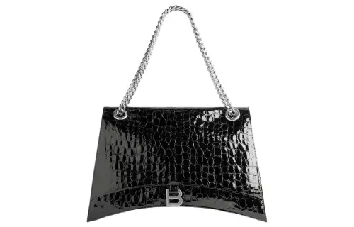 Balenciaga Women'ss Crush Large Chain Crocodile Embossed Bag Black