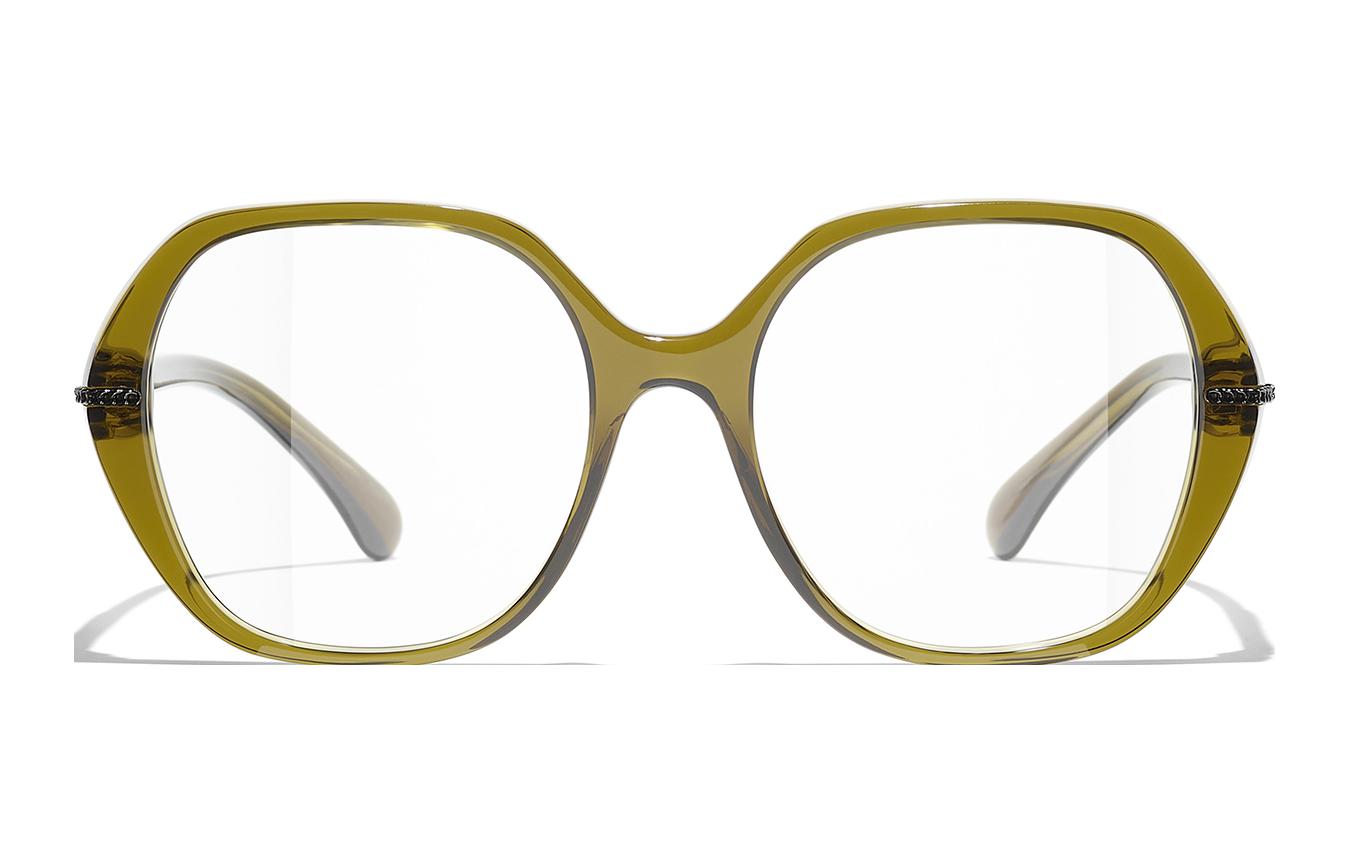 CHANEL Acetate Irregular Shape Eyeglass Frames Women's Green