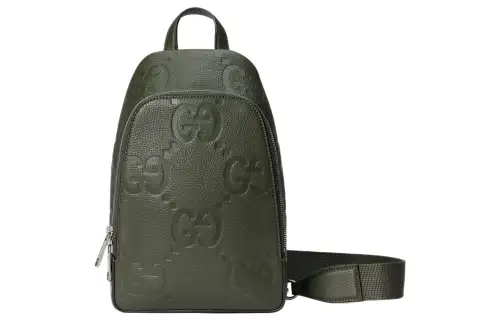GUCCI Leather Shoulder Bag, Crossbody Bag Large Men's Dark Green