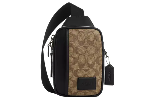 COACH Edge Coated Canvas With Calfskin One Shoulder Crossbody Sling Bag Mini Women's Gunmetal & Khaki & Black
