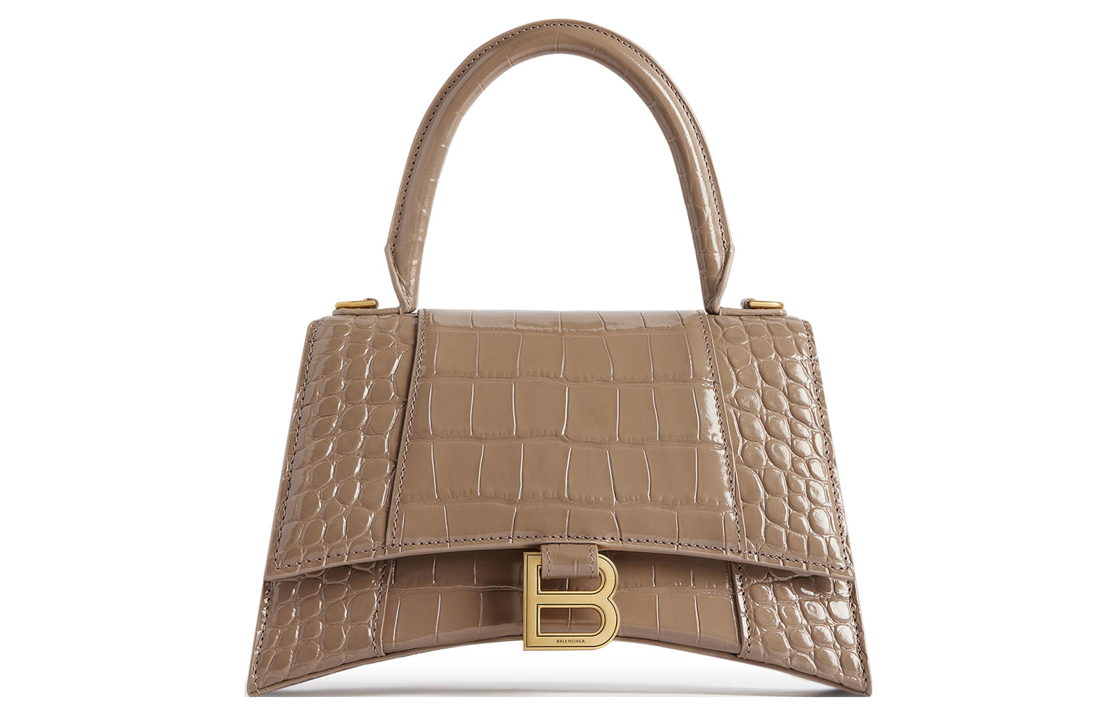 Balenciaga Adjustable removable magnetic straps, leather purse, small brown bag, crocodile print