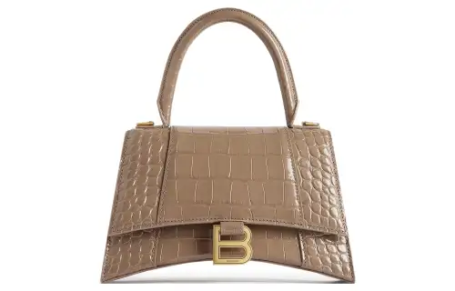 Balenciaga Hourglass Calfskin Hourglass Bag, Handbag Small Women's Light Brown
