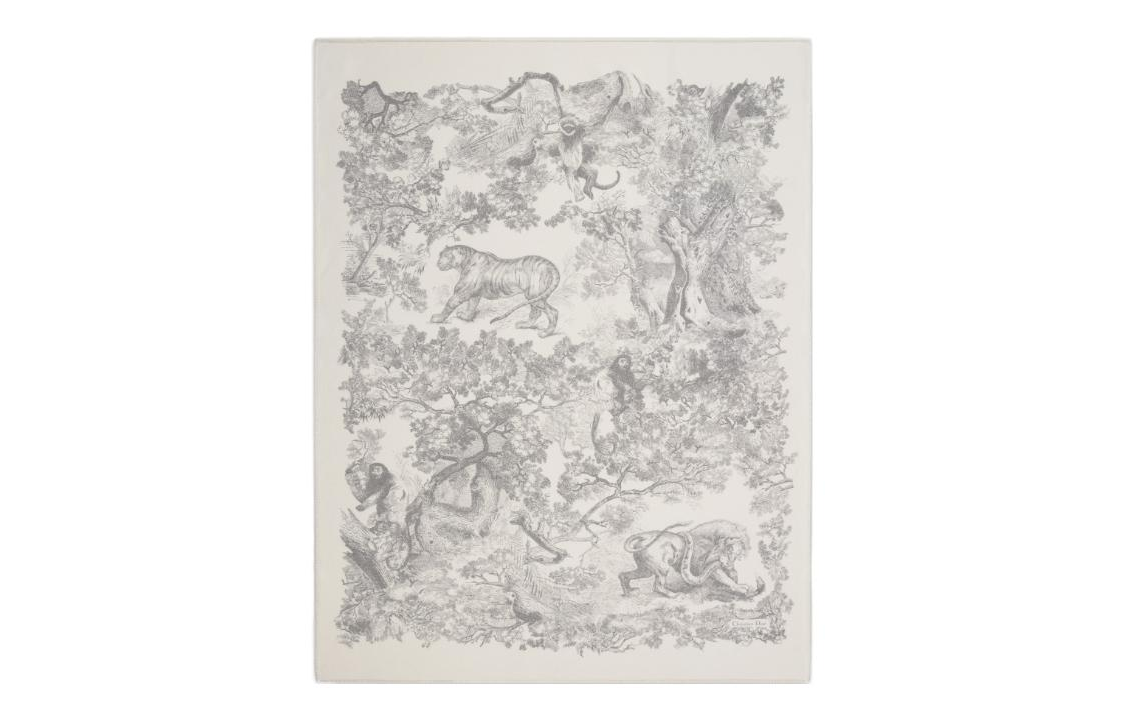 DIOR Animal Pattern Knit Scarves Unisex Ecru/Black