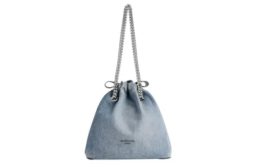 Balenciaga Crush Cotton Trash Bags, Tote Bag, Shopping Bag, Handbag Small Women's Blue Denim