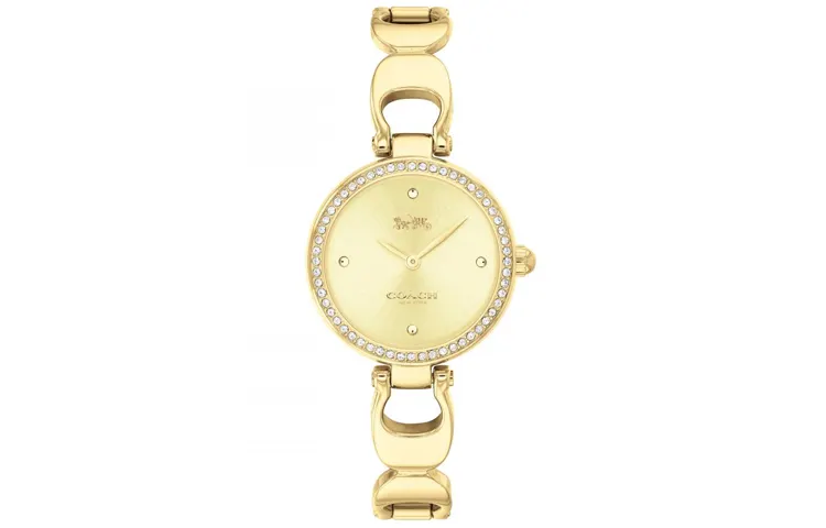 COACH Wrist Watches Quartz Movement Stainless Steel Strap 26mm Gold Dial Women's Watch 30m Water Resistant