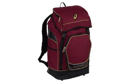 ASICS Zip Closure Polyester Composite Leather Backpack Large Unisex Dark Red