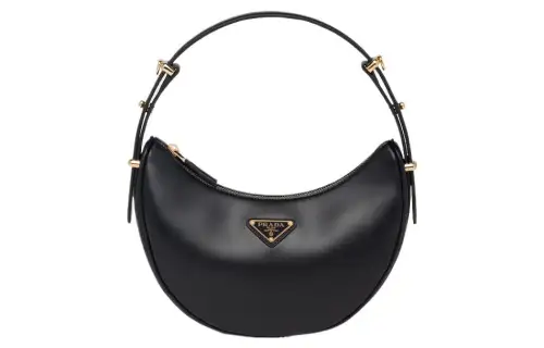 PRADA Arqué Leather Shoulder Bag Black