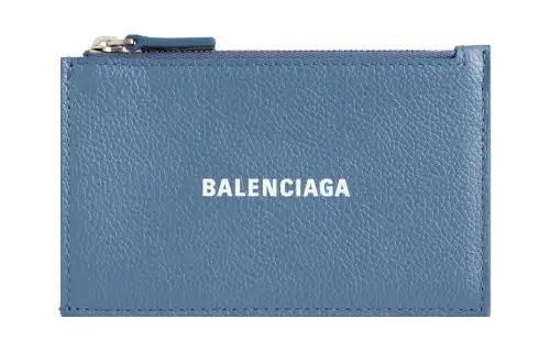 Balenciaga Cash Grain Cow Leather Card Holder Large Women's Blue