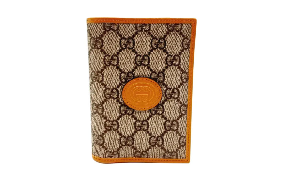GUCCI Canvas With Leather Trim Canvas Bag Passport Holder Men's Orange