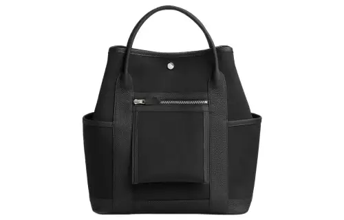 HERMES Garden Party Military Canvas With Negonda Calfskin Handbag 34 Women's Black