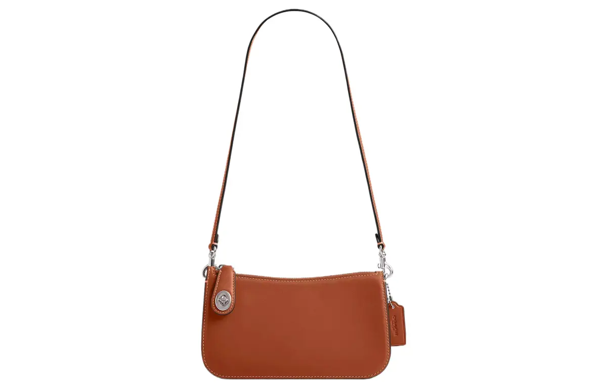 COACH Penn Glove Tanned Leather Handbag, Shoulder Bag Small Women's Silver & Polished Amber