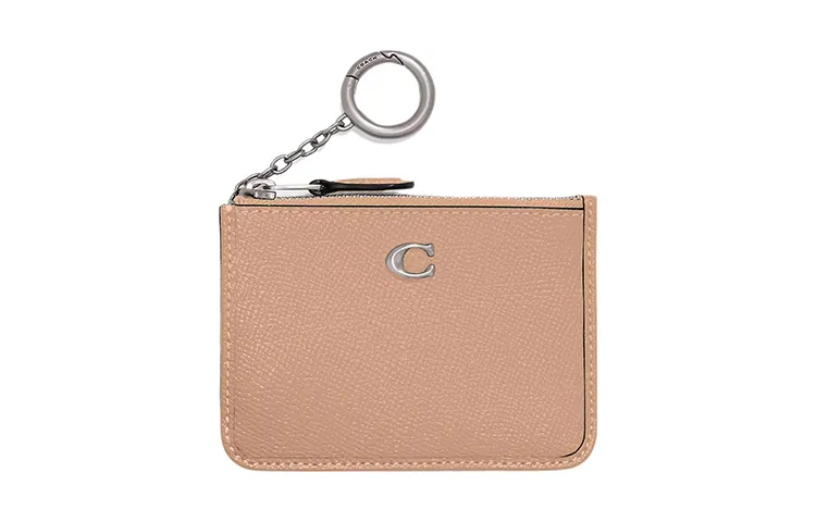 COACH Cross Grain Leather Card Holder Regular Women's Silver & Light Yellow