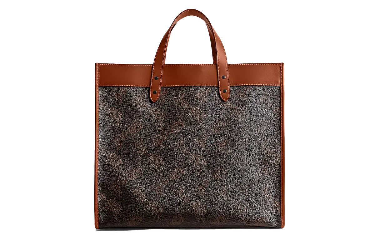 COACH Field Canvas With Leather Tote Bag, Shopping Bag, Shoulder Bag, Handbag Large Women's Brown & Coffee