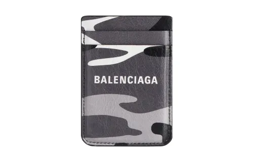 Balenciaga Cow Leather Card Holder Men's Gray & White