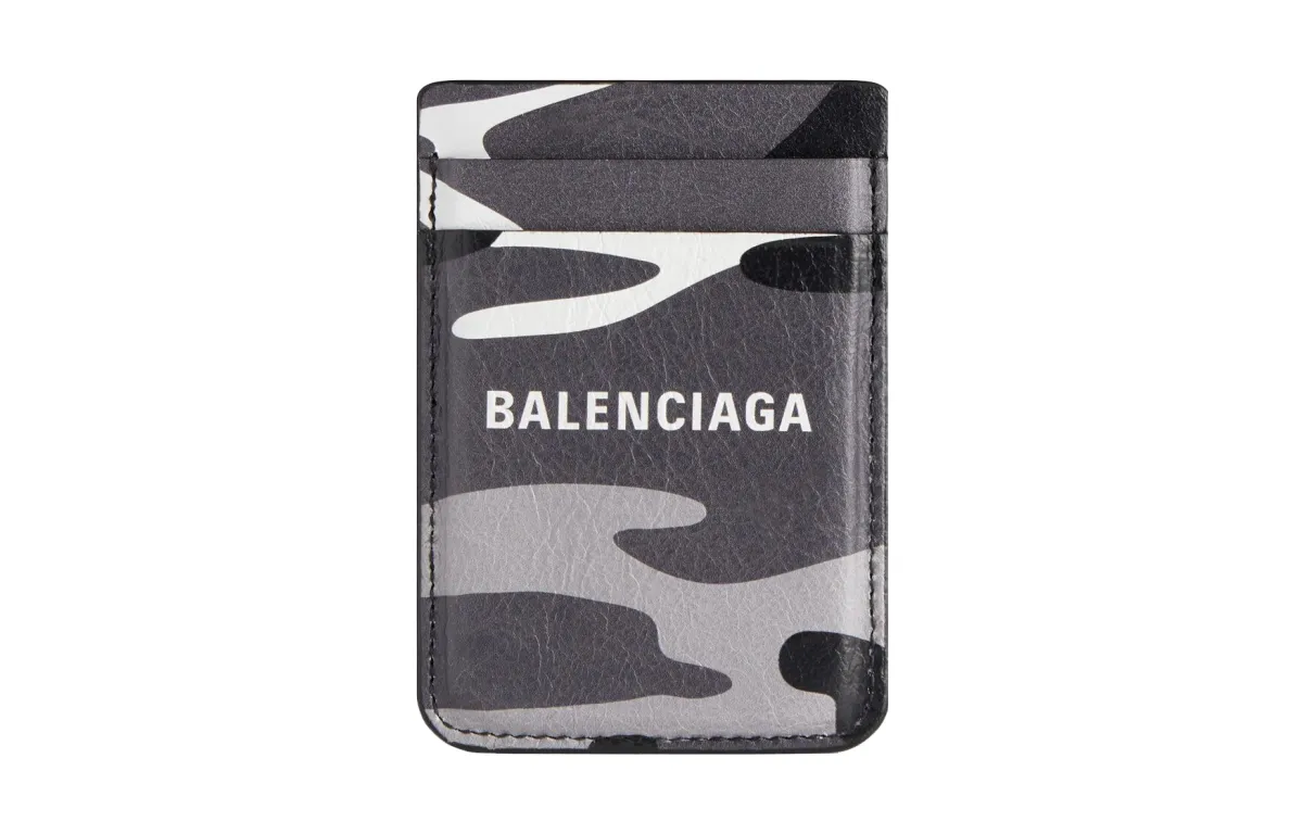 Balenciaga Cow Leather Card Holder Men's Gray & White