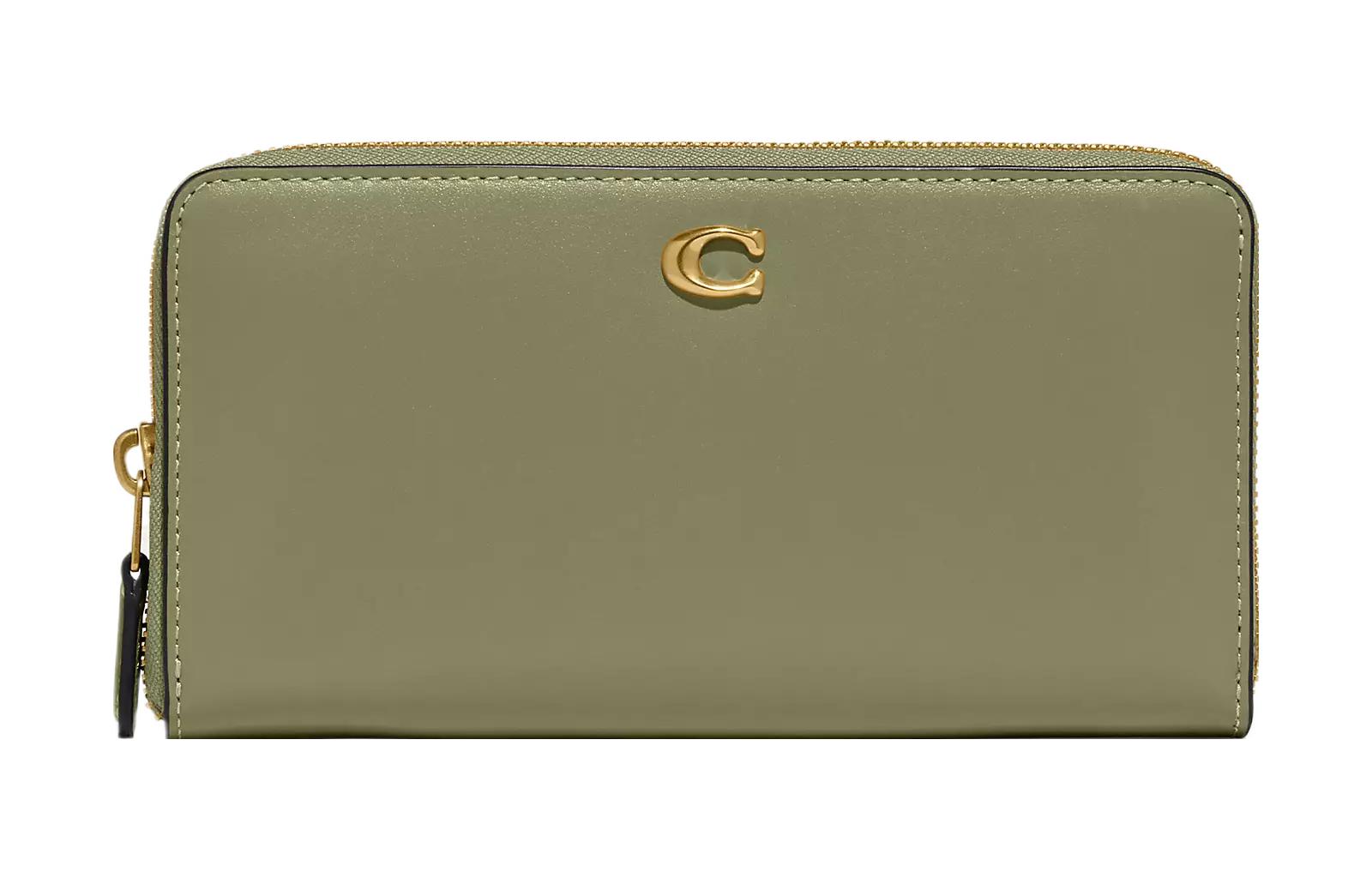 COACH Accordion Zip Calfskin Coin Purse Wrist Bag Regular Women's Moss