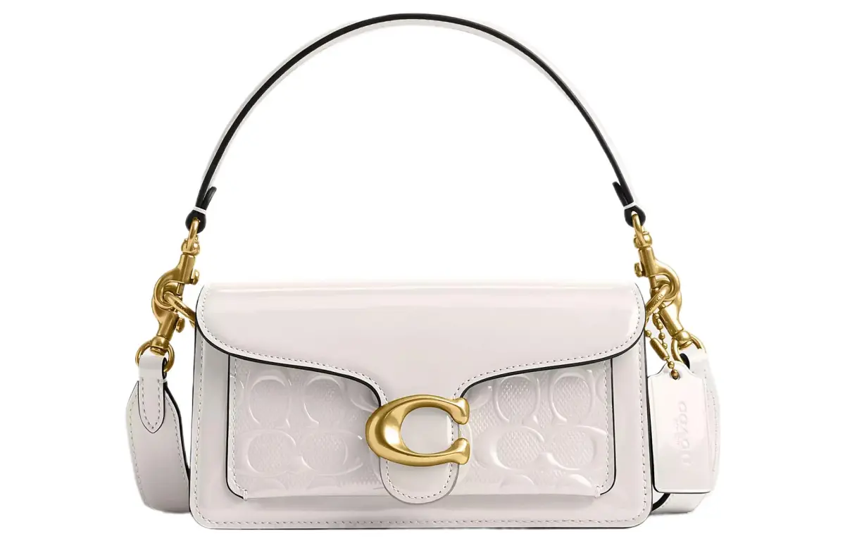 COACH Tabby Patent Leather Handbag, Shoulder Bag Small Women's White