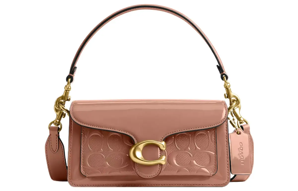 COACH Tabby Patent Leather God Of Wine Bag, Handbag, Shoulder Bag Small Women's Brass & Cappuccino