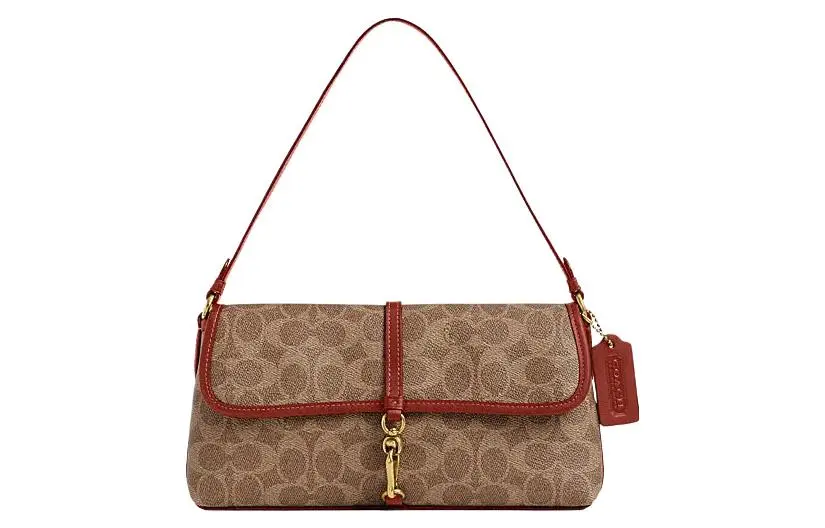 COACH Hamptons Artificial Leather One Shoulder Handbag Medium Women's Brown & Yellow & Rusty Red