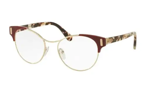 PRADA Polyvinyl Chloride, Brass Round Eyeglass Frames Women's Dark Red