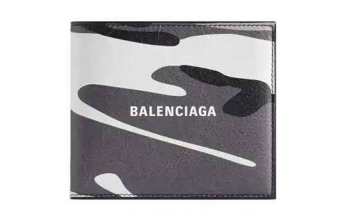 Balenciaga Sheepskin Coin Purse Wallet Men's Gray & White