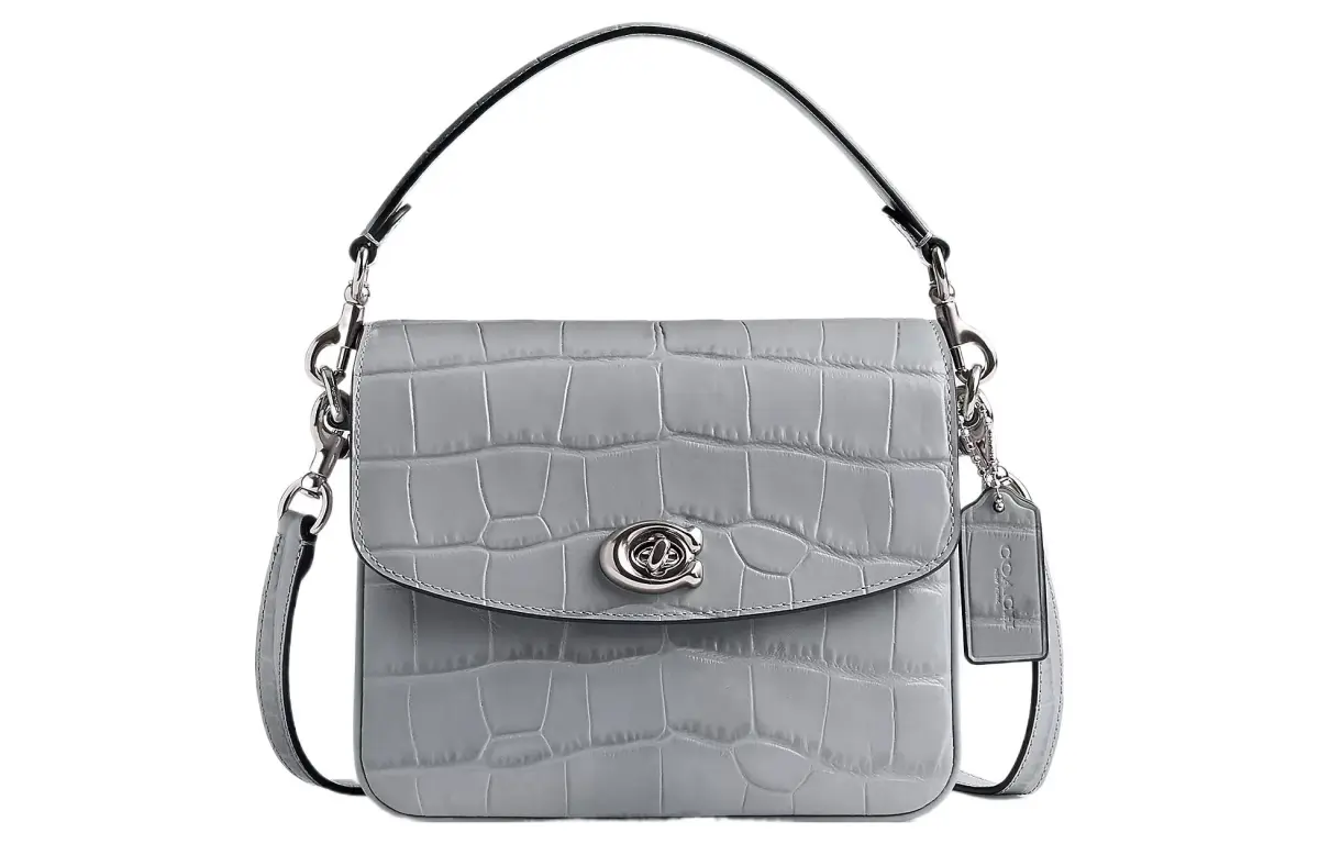 COACH Cassie Calfskin Small Square Bag, Handbag, Shoulder Bag, Crossbody Bag Small Women's Silver & Gray & Blue