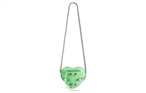 Balenciaga Le Cagole Lambskin Biker Bag, Heart Shaped Bag, Heart Bag, Crossbody Bag, Shoulder Bag Mini Women's Green