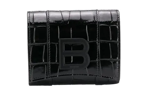 Balenciaga Imitation Crocodile Pattern Leather Wallet Women's Black