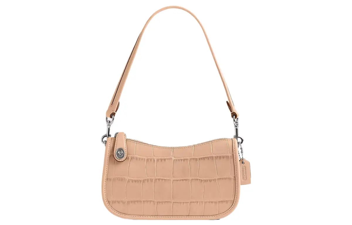 COACH Swinger Crocodile Embossed Leather With Calfskin Shoulder Bag, Handbag, Shoulder Bag Small Women's Light Yellow