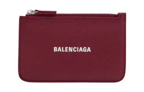 Balenciaga Grained Calfskin Card Holder Large Women's Red