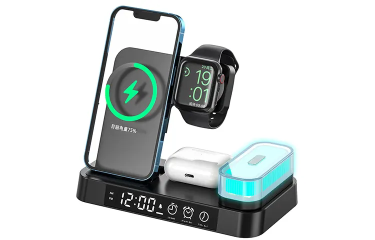 Charger, with synchronisation with phone, universal wireless watch, headphones, equipment, table foldable tubing, night light, 15W