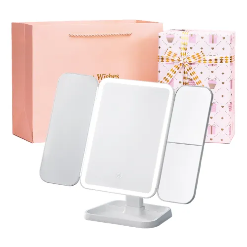 Xinlin Cosmetic Mirror, Trendy Lifestyle Appliances, Shell, Lighted LED, Tri-fold Mirror, Dressing Desktop, Storage Box, All-in-one Portable, Light-enhancing Makeup NZ-430