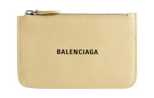 Balenciaga Grain Cow Leather Card Holder Large Women's Light Yellow