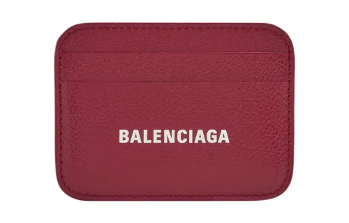 Balenciaga Grain Cow Leather Card Holder Women's Burgundy