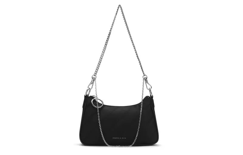 CHARLES&KEITH Nylon Underarm Shoulder Bag Medium Women's Black
