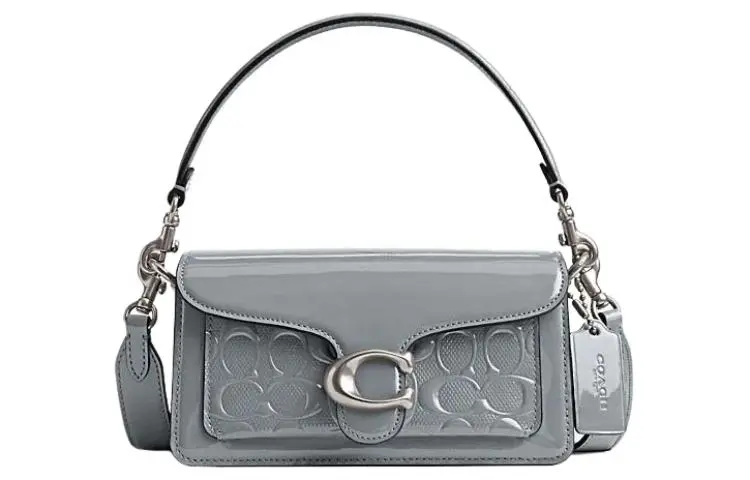 COACH Tabby Cow Leather Handbag, Shoulder Bag Small Women's Gray Blue