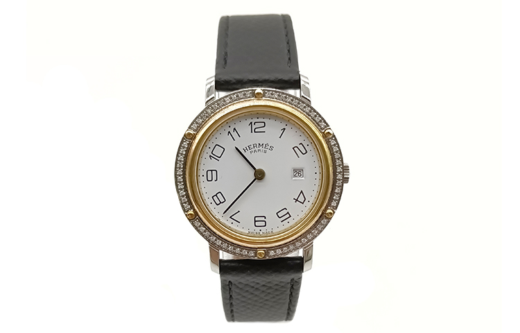HERMES Clipper Collection Wrist Watches Quartz Movement Leather Strap 30mm White Dial Women's Watch