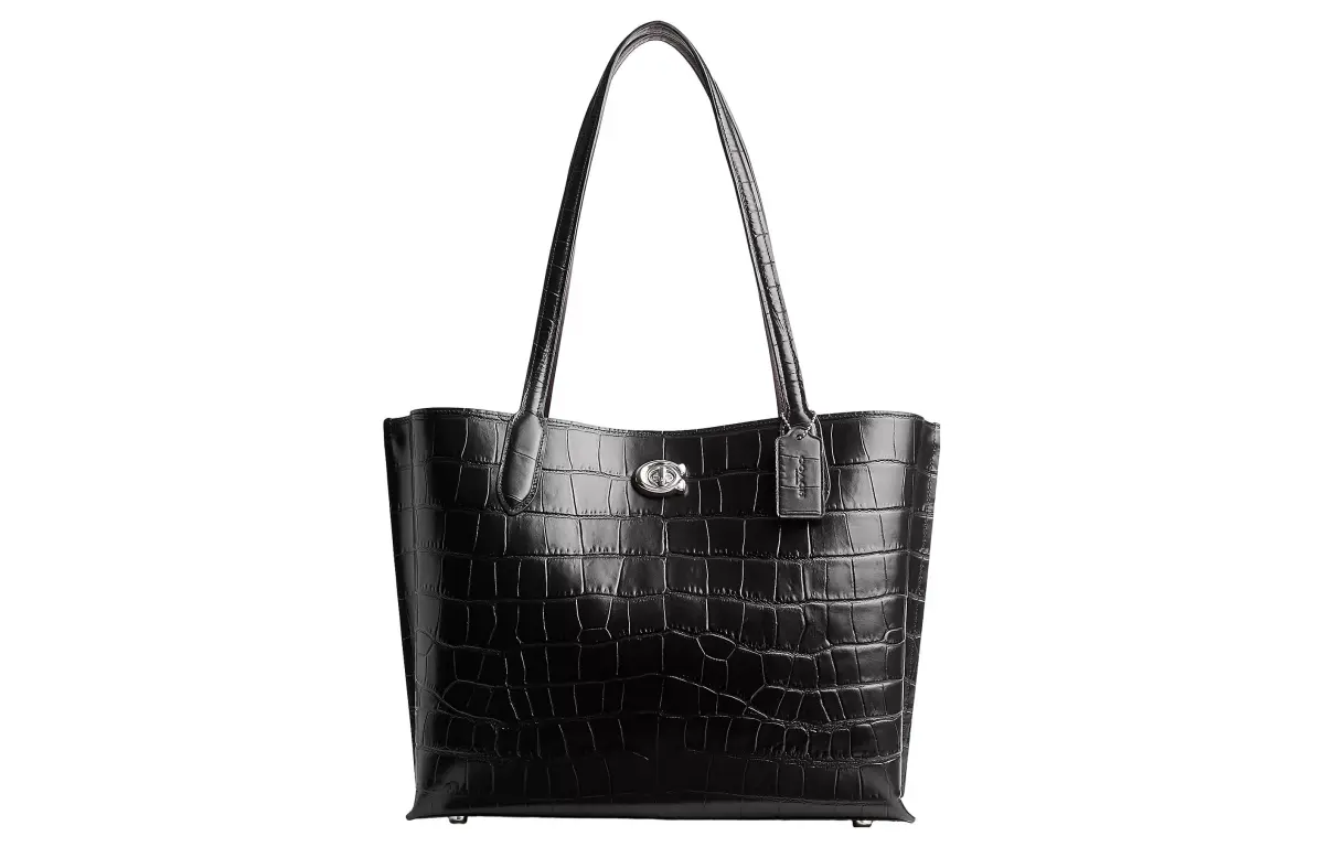 COACH Willow Leather Tote Bag, Shopping Bag Large Women's Silver & Black