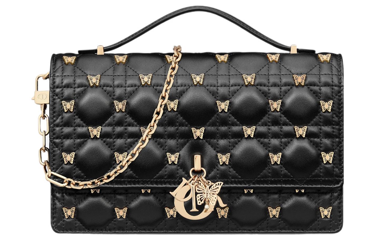 DIOR Dior, removable pendant with letters, adjustable straps, black one-shoulder bag
