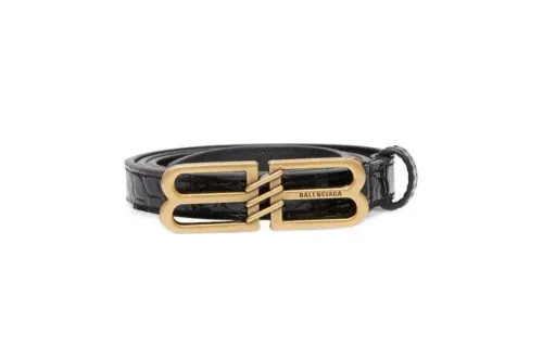 Balenciaga Logo Buckle, Smooth Buckle Leather Belts Women's Black Width 4cm