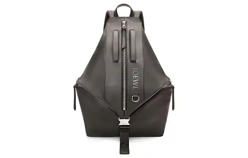 LOEWE Cow Leather With Textile Backpack Men's Dark Gray